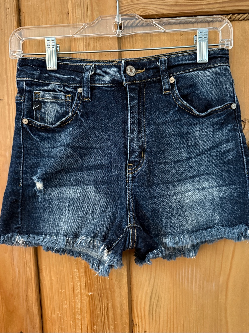 KanCan Dark Indigo Frayed Hem Denim Shorts